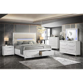 Tarian Rectangular Wooden Frame Mirror with LED in Pearl White